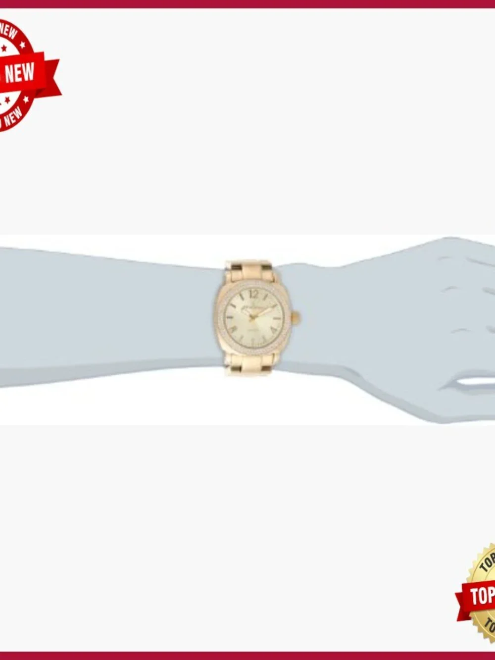 Women's Boyfriend Oversized Watch with Crystal Bezel and Metal Bracelet